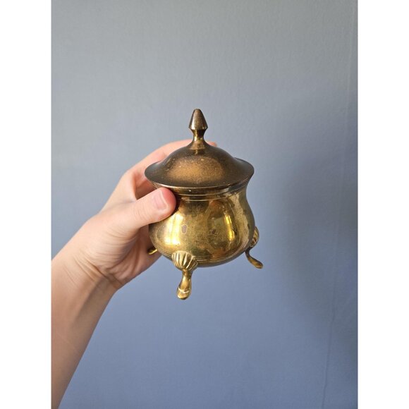 Vintage Brass Coffee Set Tall Pot, Cream & Sugar Dish Made in India Gold Metal - Picture 8 of 10